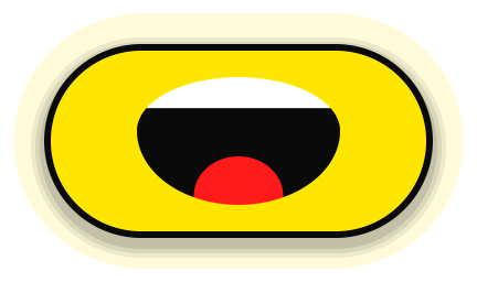 The pop-up mouth while it listens: a yellow pill with an open mouth, tongue out.